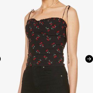 Reformation Novena Cherry-Print Crepe Top Black Side Zip Tie Spaghetti Straps 4